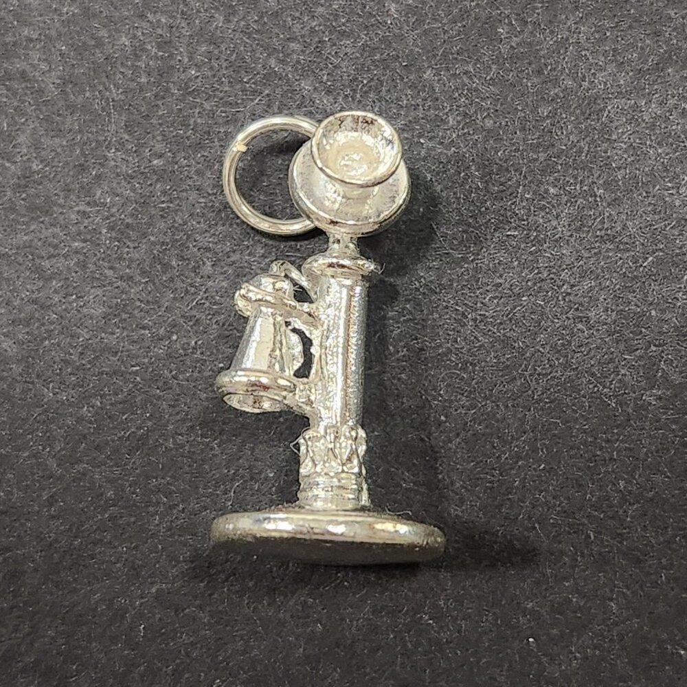 NWT Vintage Sterling Silver Three Dimensional Antique Phone Charm